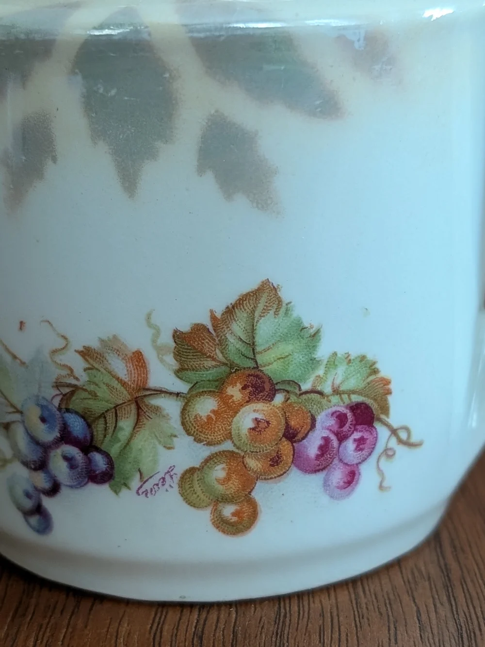 Porcelain Grape Pattern Sugar Bowl with Lid - Cream